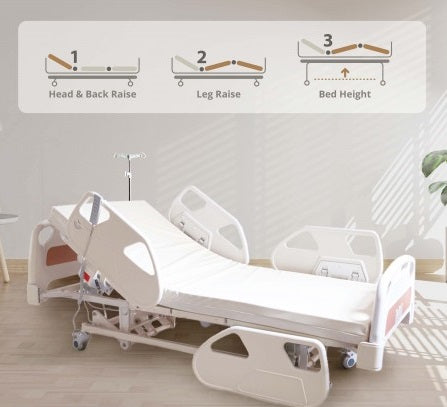 3 Crank Electrical Luxury Hospital Bed with Drip Stand