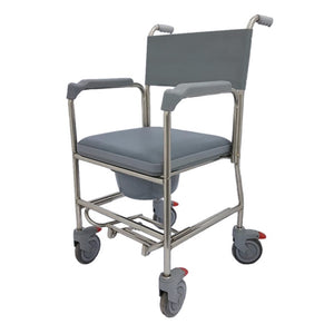 Stainless Steel Commode with Seat Cushion and Anti Tippers